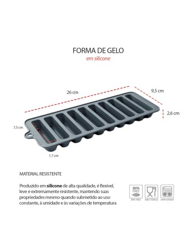Forma de Gelo Silicone Palito Cinza Freezer...