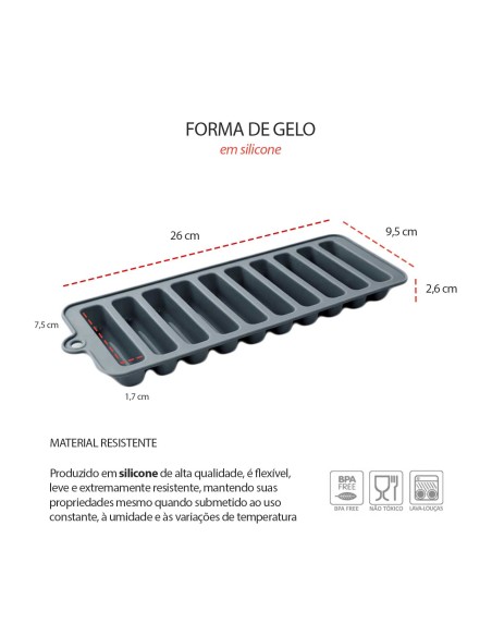 Forma de Gelo Silicone Palito Cinza Freezer Bebidas Drinks