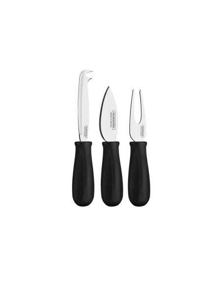Faca e garfo para Queijos Tramontina Kit Inox Cabo Preto 3un