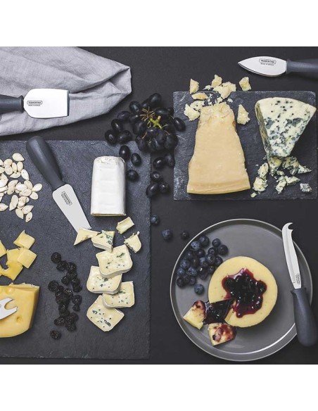 Faca e garfo para Queijos Tramontina Kit Inox Cabo Preto 3un