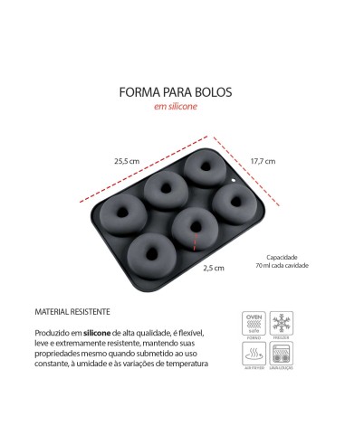Forma de Silicone Bolo Pudim Donuts Forno...