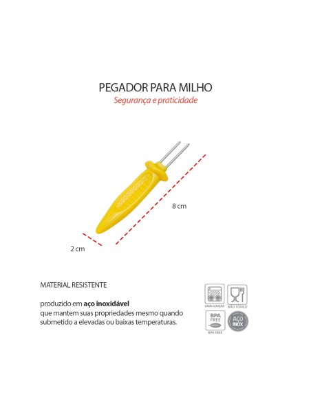 Conjunto 8 Pegadores Milho Espeto Inox Plástico Churrasco