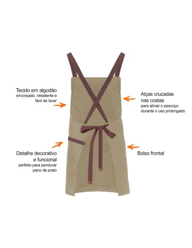 Avental Bege Alça Cruzada Marrom Restaurante...