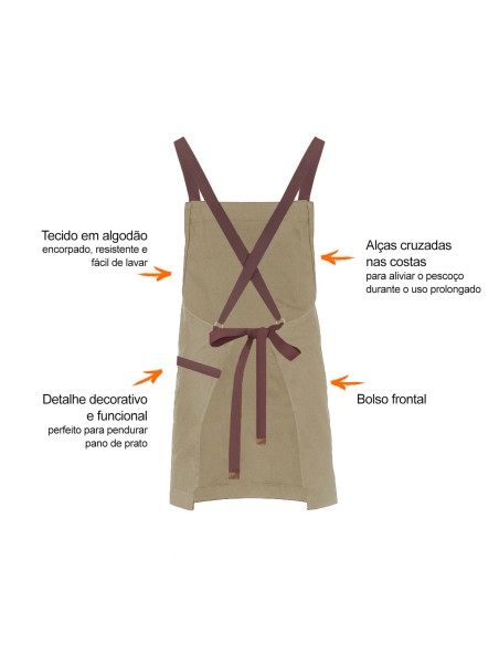 Avental Bege Alça Cruzada Marrom Restaurante Cafeteria Bar