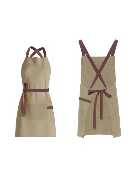 Avental Bege Alça Cruzada Marrom Restaurante Cafeteria Bar