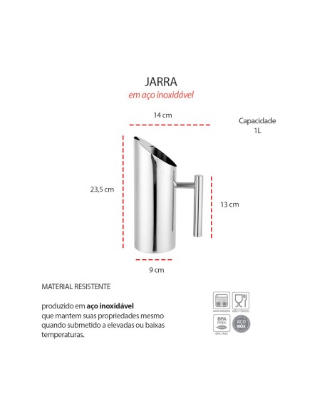 Jarra de Suco Agua Aço Inox Bar Festa Buffet Restaurante 1L