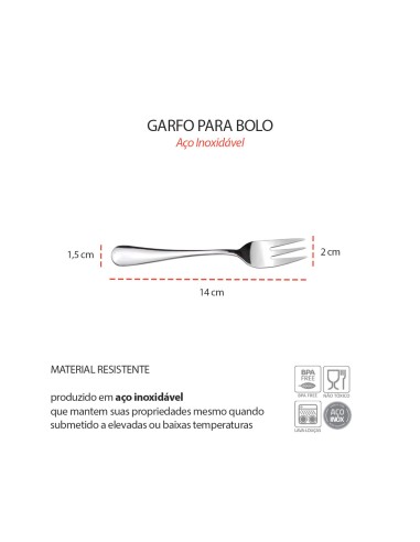 Garfo de Sobremesa Bolo Talheres Aço Inox...