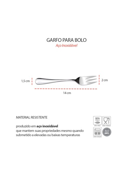 Garfo de Sobremesa Bolo Talheres Aço Inox Restaurante