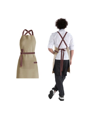 Avental Bege Alça Cruzada Marrom Restaurante...