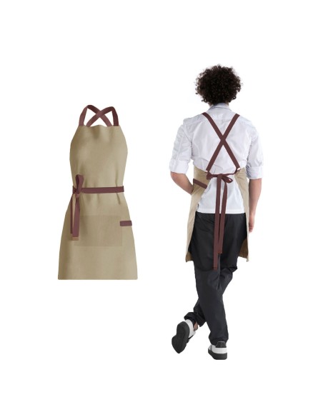 Avental Bege Alça Cruzada Marrom Restaurante Cafeteria Bar