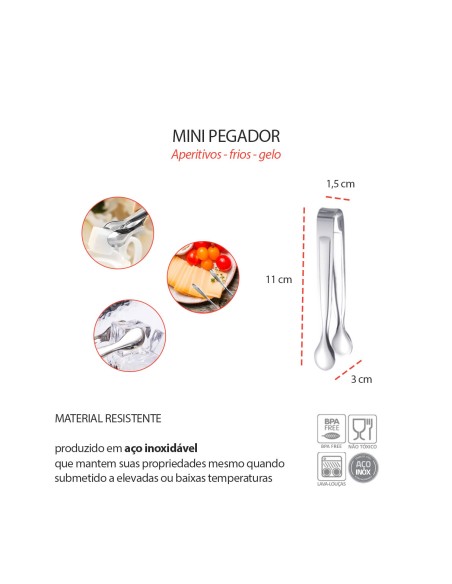 Pegador Frios Gelo Açucar Mini Pinça Inox Bar Buffet 4un