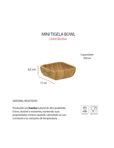 Tigela Bowl Mini Quadrado Bambu Bar Mesa Servir...