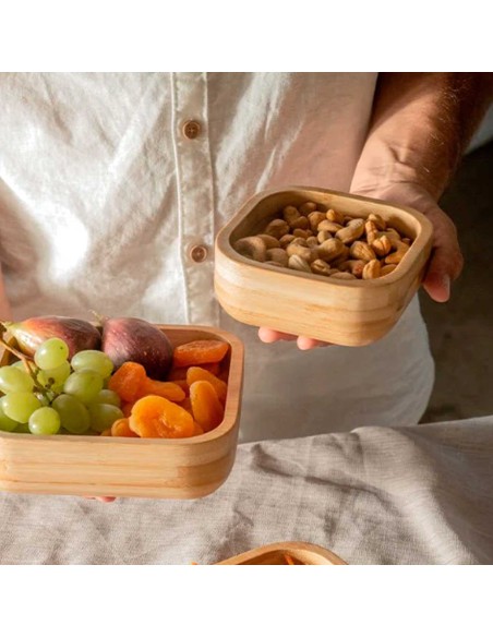 Tigela Bowl Mini Quadrado Bambu Bar Mesa Servir Petisco 12cm