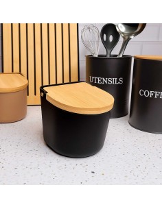 Saleiro com Tampa Bambu Preto Mesa Porta Condimentos 600ml 2