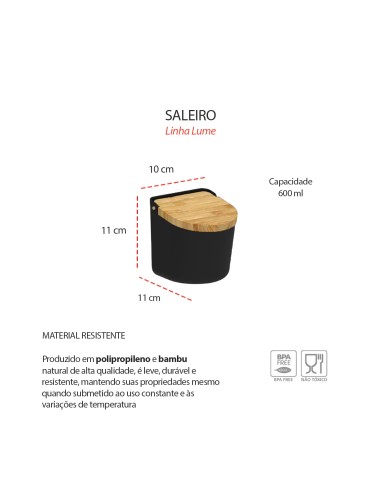 Saleiro com Tampa Bambu Preto Mesa Porta...