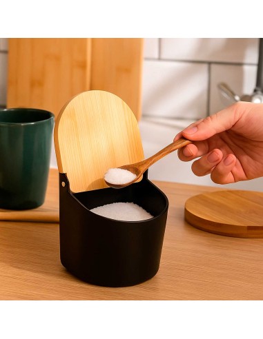 Saleiro com Tampa Bambu Preto Mesa Porta...