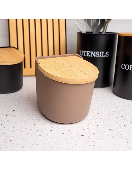 Saleiro com Tampa Bambu Marrom Mesa Porta Condimentos 600ml