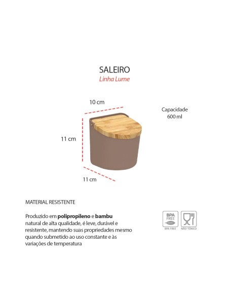 Saleiro com Tampa Bambu Marrom Mesa Porta Condimentos 600ml