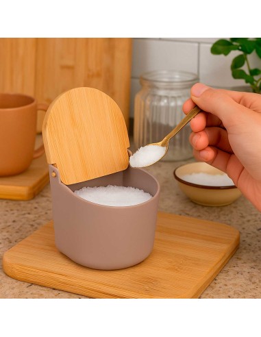 Saleiro com Tampa Bambu Marrom Mesa Porta...