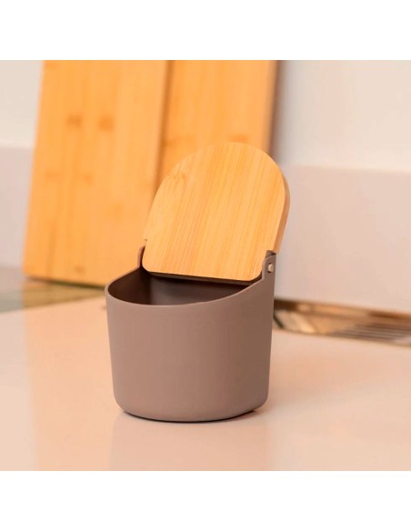 Saleiro com Tampa Bambu Marrom Mesa Porta Condimentos 600ml