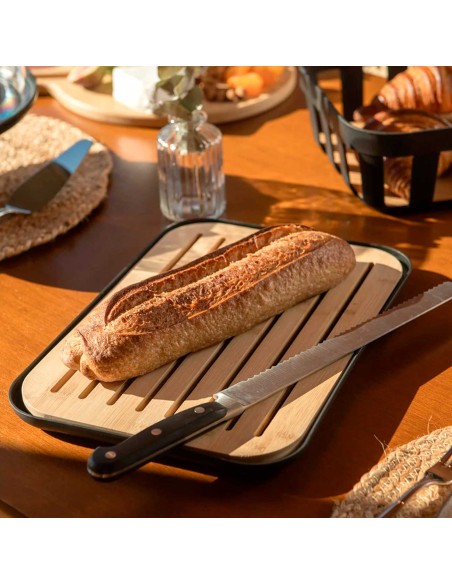 Tabua Migalheira Bambu Preto Bandeja Mesa Paes 33cm