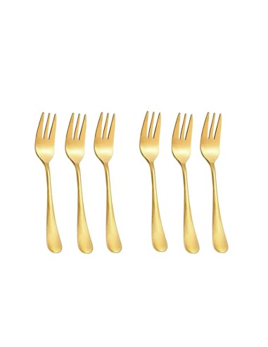 Garfo de Sobremesa Bolo Dourado Talheres Inox Bar Buffet 6un