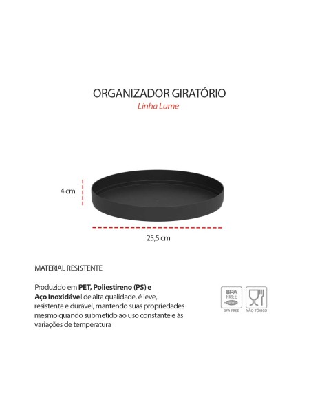 Organizador Giratorio Redondo Preto Multiuso Porta Temperos