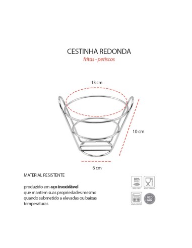 Cestinha Inox Redondo Fritas Petiscos Bar...