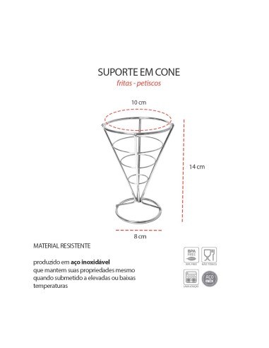 Suporte Cone Aço Inox Fritas Servir Porçoes...