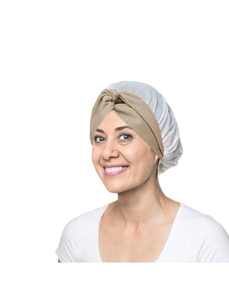 Faixa Cabelo Turbante Bege Touca Redinha Branca Cozinha