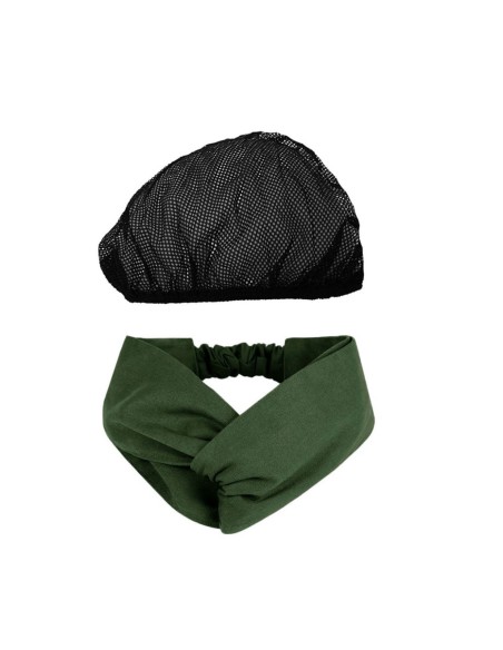 Faixa de Cabelo Turbante Verde e Touca Redinha Preta Cozinha