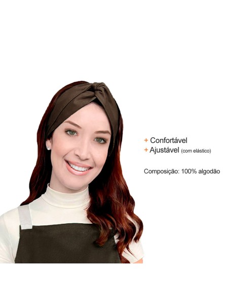 Faixa de Cabelo Turbante Marrom Touca Redinha Preta Cozinha