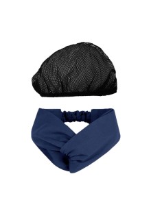 Faixa de Cabelo Turbante Azul e Touca Redinha Preta Cozinha 2