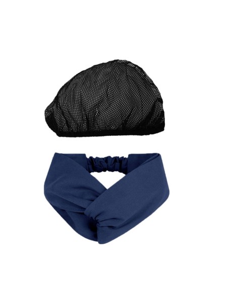 Faixa de Cabelo Turbante Azul e Touca Redinha Preta Cozinha