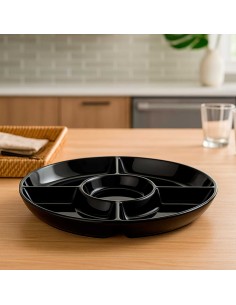 Petisqueira Preta Redonda 5 Divisorias Servir Petiscos 28cm 2