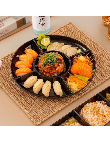 Petisqueira Preta Redonda 5 Divisorias Servir Petiscos 28cm