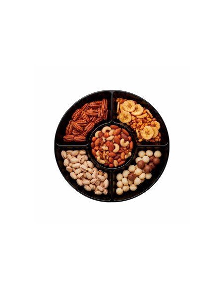 Petisqueira Preta Redonda 5 Divisorias Servir Petiscos 28cm