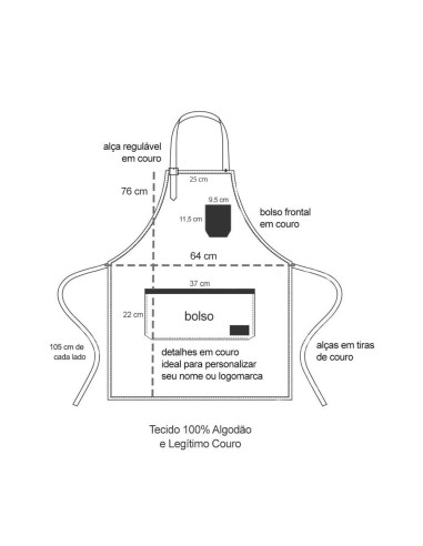 Avental Jeans e Couro Chef de Cozinha Barista...