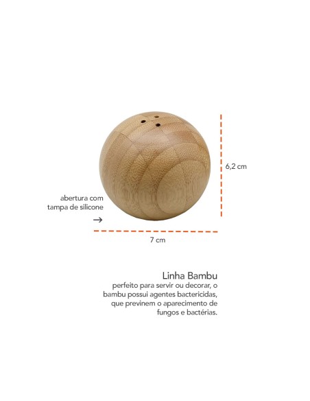 Saleiro Bambu Porta Tempero Condimentos Bola Esferico