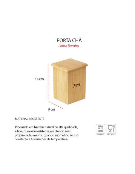 Caixa de Cha Bambu Natural Tampa Organizador Porta Saches