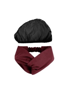 Faixa de Cabelo Turbante Vinho e Touca Redinha Preta Cozinha 2