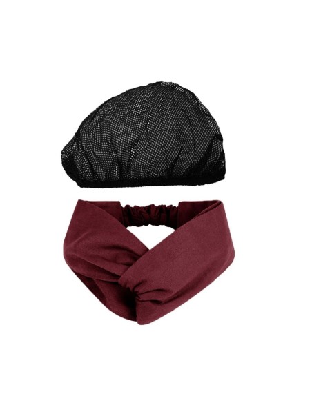 Faixa de Cabelo Turbante Vinho e Touca Redinha Preta Cozinha