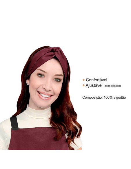 Faixa de Cabelo Turbante Vinho e Touca Redinha Preta Cozinha