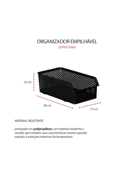 Cesta Empilhavel Organizador Multiuso Preto Cesto Armario