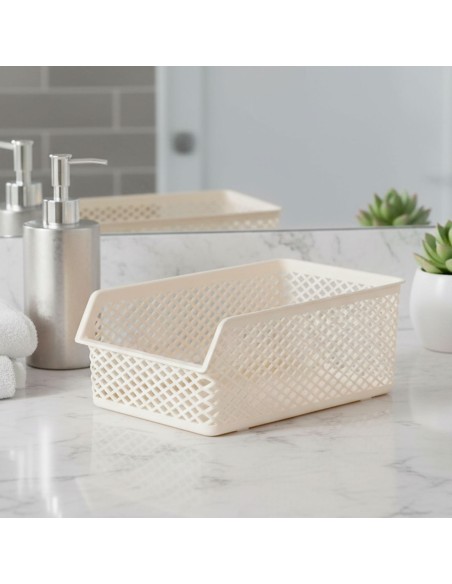 Cesta Empilhavel Organizador Multiuso Creme Cesto Armario