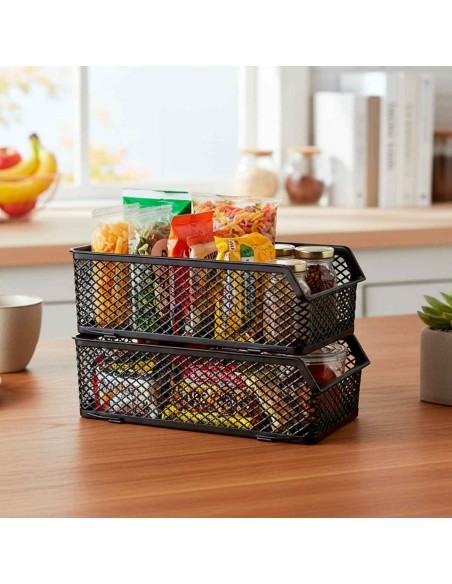 Cesta Empilhavel Organizador Multiuso Preto Cesto Armario