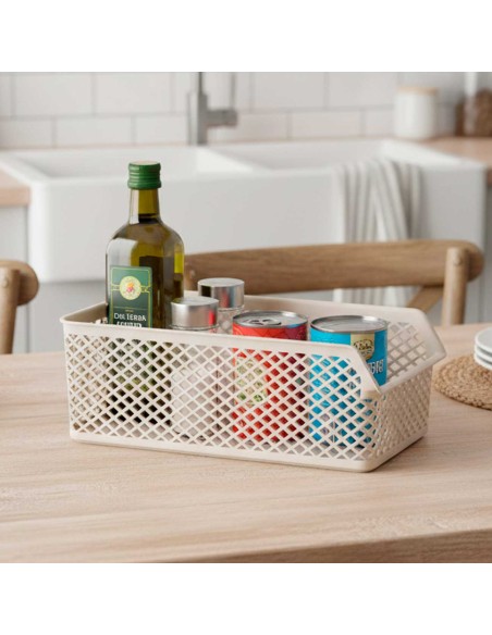 Cesta Empilhavel Organizador Multiuso Creme Cesto Armario