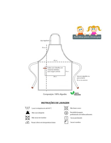Avental Infantil Vermelho Criança Algodao...