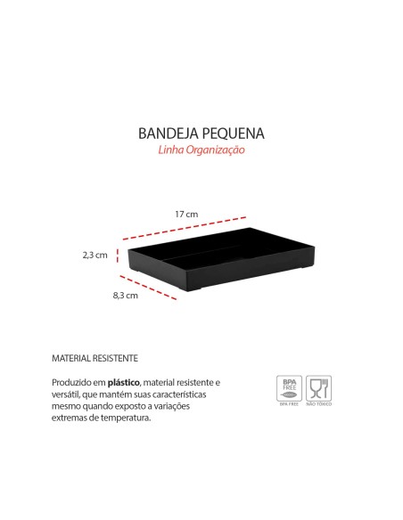 Bandeja Retangular Mini Preta Servir Sushi Petiscos 17cm