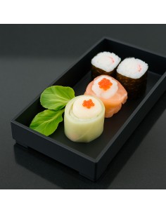 Bandeja Retangular Mini Preta Servir Sushi Petiscos 17cm 2